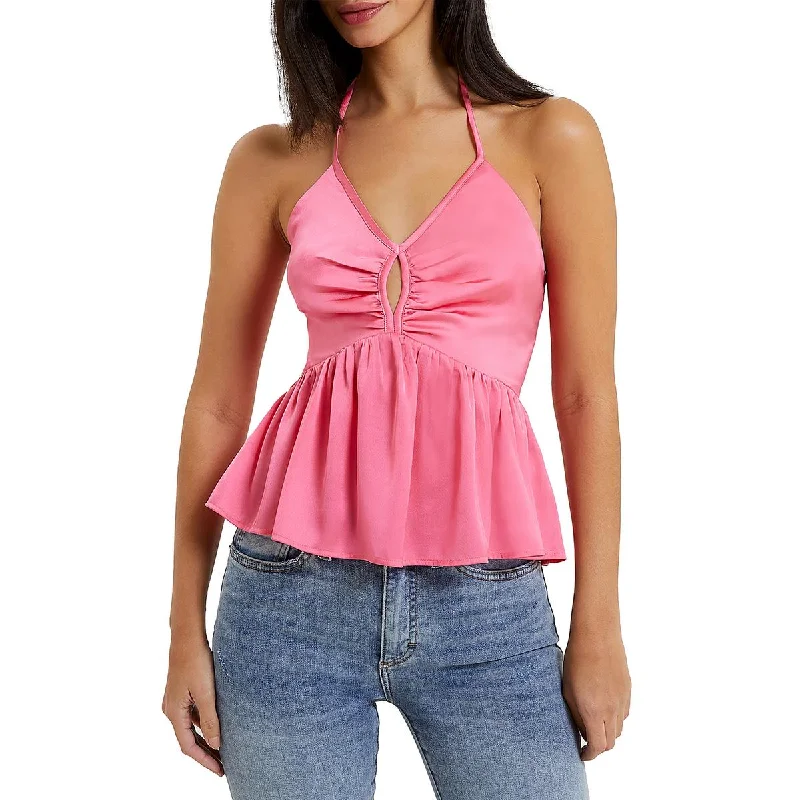 French Connection Womens Cut-Out Smocked Peplum Top