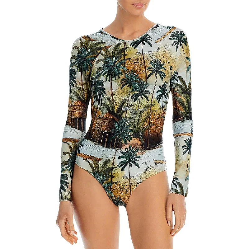 Johanna Ortiz Womens El Palmar Printed Rash Guard One-Piece Swimsuit