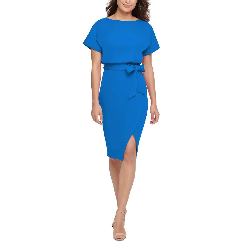 Kensie Womens Blouson Belted Cocktail and Party Dress