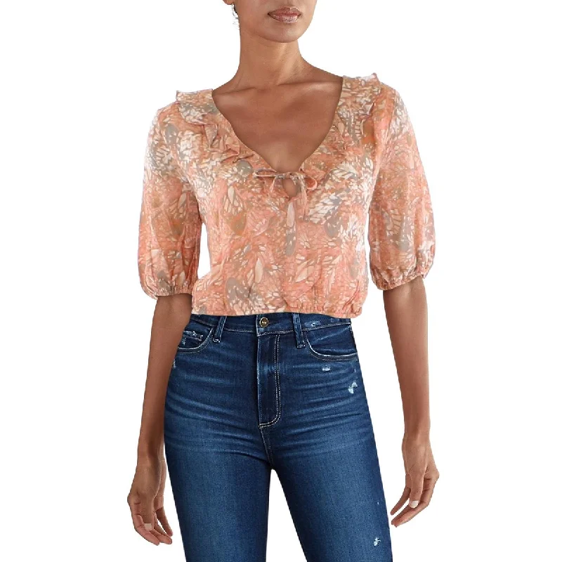 Sage The Label Womens Printed V-Neck Blouse