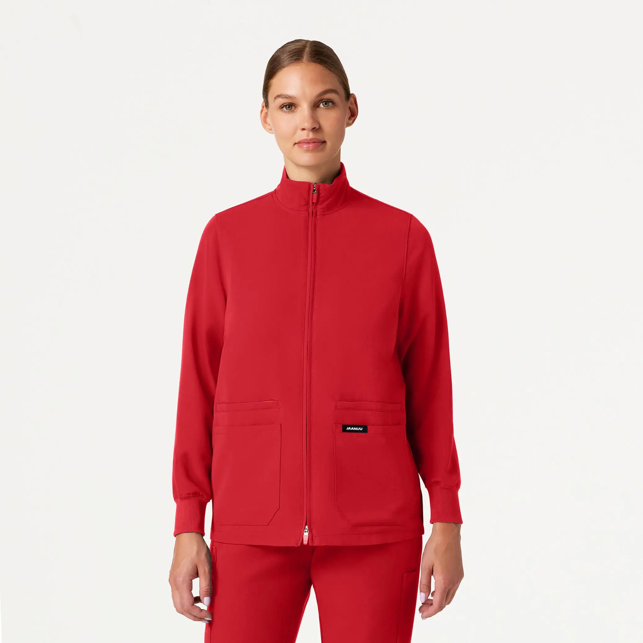 Jaanuu Women's Ceri Essential 6-Pocket Scrub Jacket - Brilliant Red