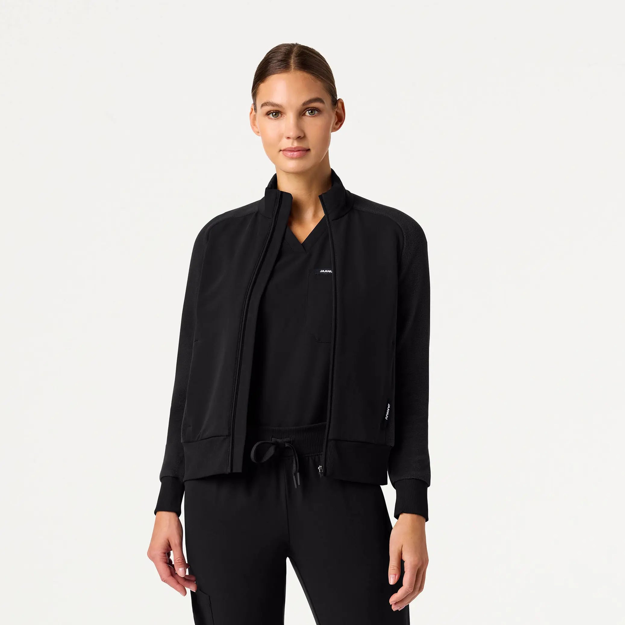 Jaanuu Women's Cloud Hybrid Fleece Bomber Jacket - Black