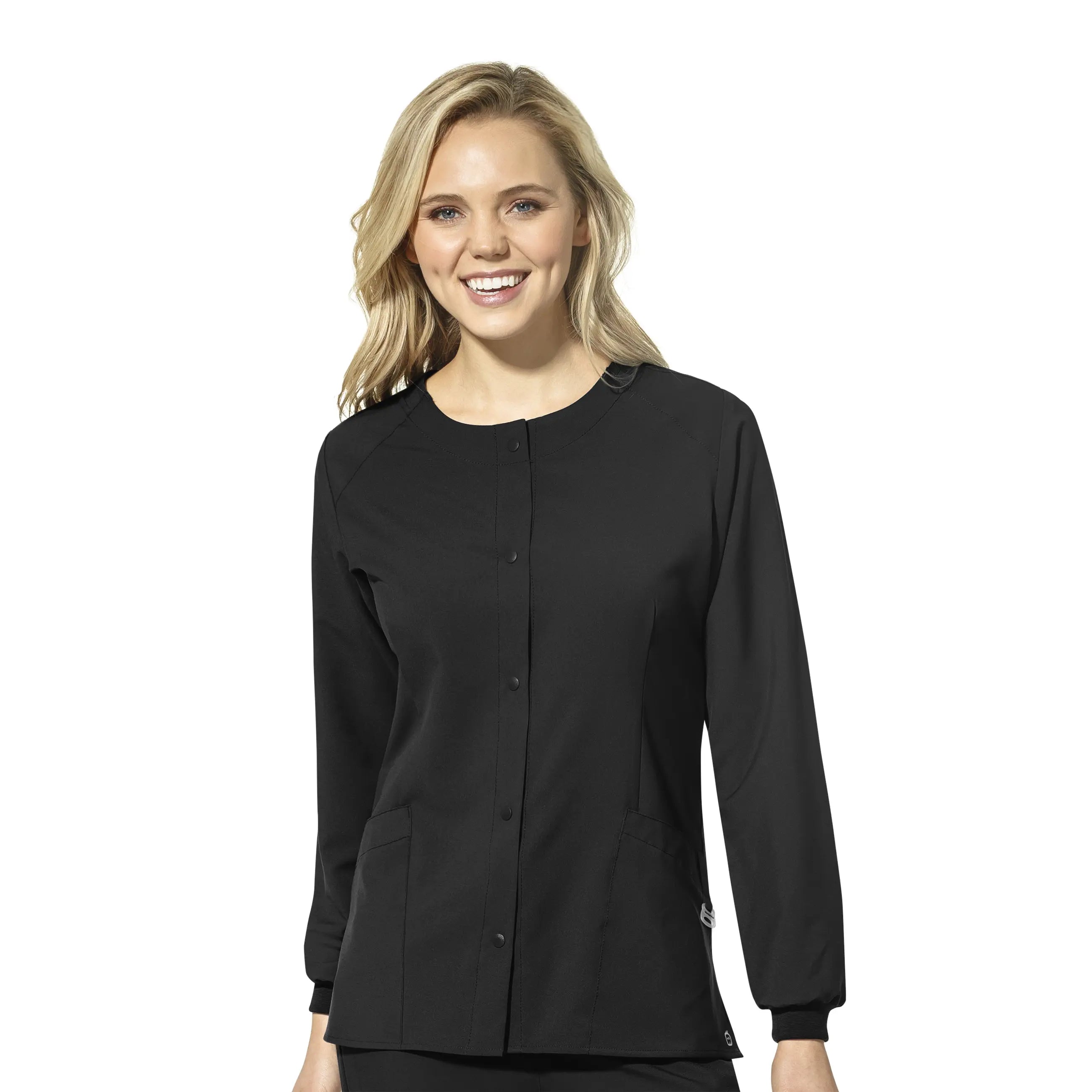 Wink Women's Crew Neck Warm Up Jacket - Black