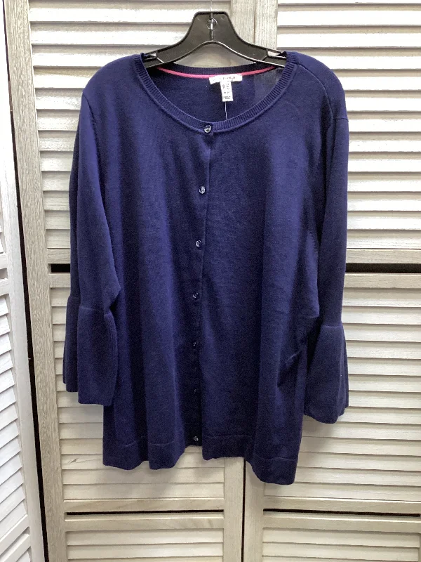Act Now Cardigan By Isaac Mizrahi In Blue, Size: 2x