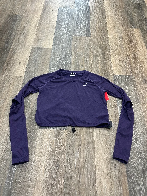 Stock Clearance Purple Athletic Top Long Sleeve Collar Gym Shark, Size S