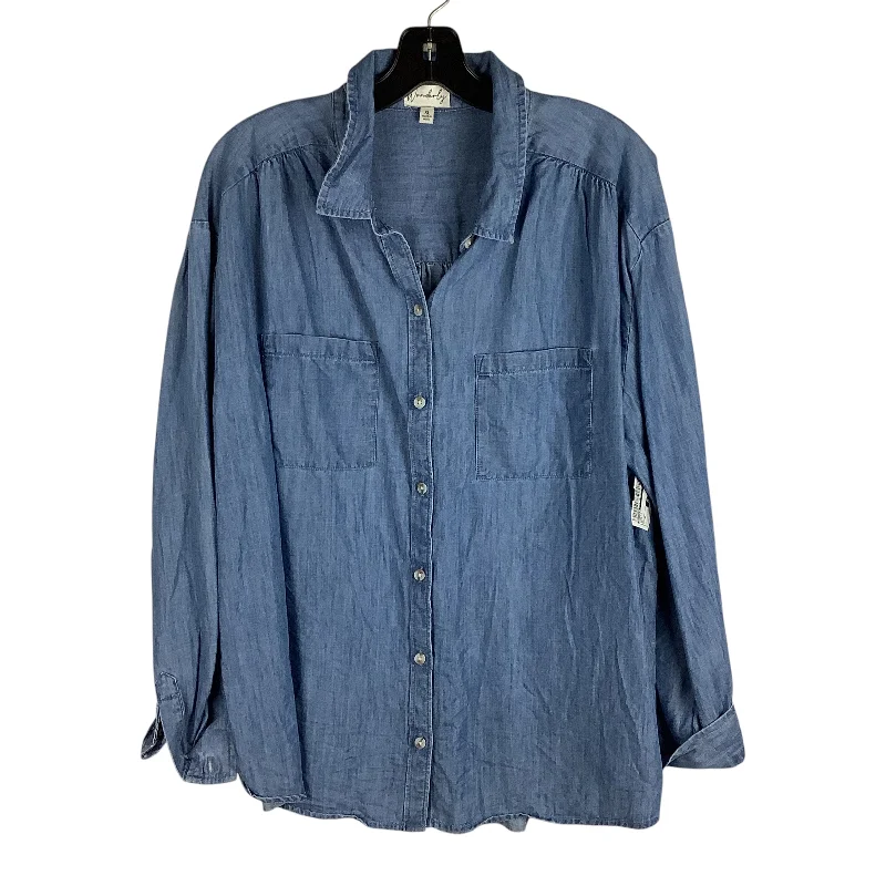Online Only Top Long Sleeve By Wonderly In Blue, Size: Xl